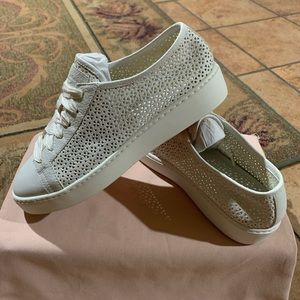 Santoni 100% Calf Leather Luxury Perforated Sneakers (Made in Italy)